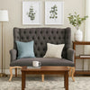 Settee | Fabric Upholstered | Button Tufted | Gray & Brown