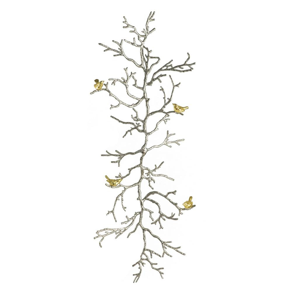 Wall Decor | Branch Shape | Aluminum | 4 Birds | Silver & Gold BM187972