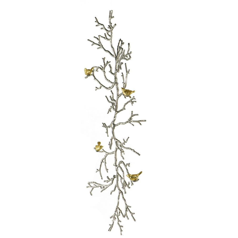 Wall Decor | Branch Shape | Aluminum | 4 Birds | Silver & Gold BM187972