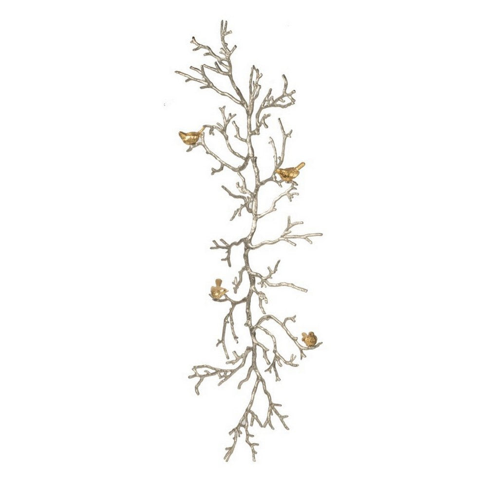 Wall Decor | Branch Shape | Aluminum | 4 Birds | Silver & Gold BM187972
