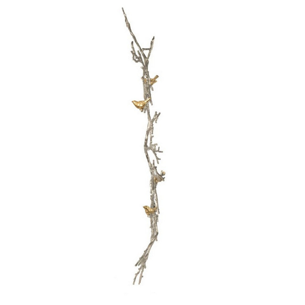 Wall Decor | Branch Shape | Aluminum | 4 Birds | Silver & Gold BM187972