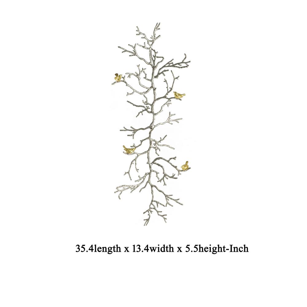 Wall Decor | Branch Shape | Aluminum | 4 Birds | Silver & Gold BM187972
