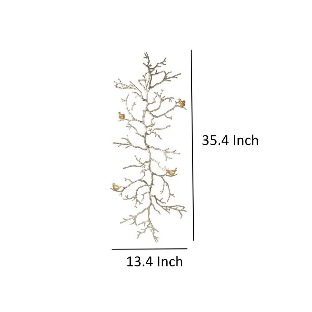 Wall Decor | Branch Shape | Aluminum | 4 Birds | Silver & Gold BM187972