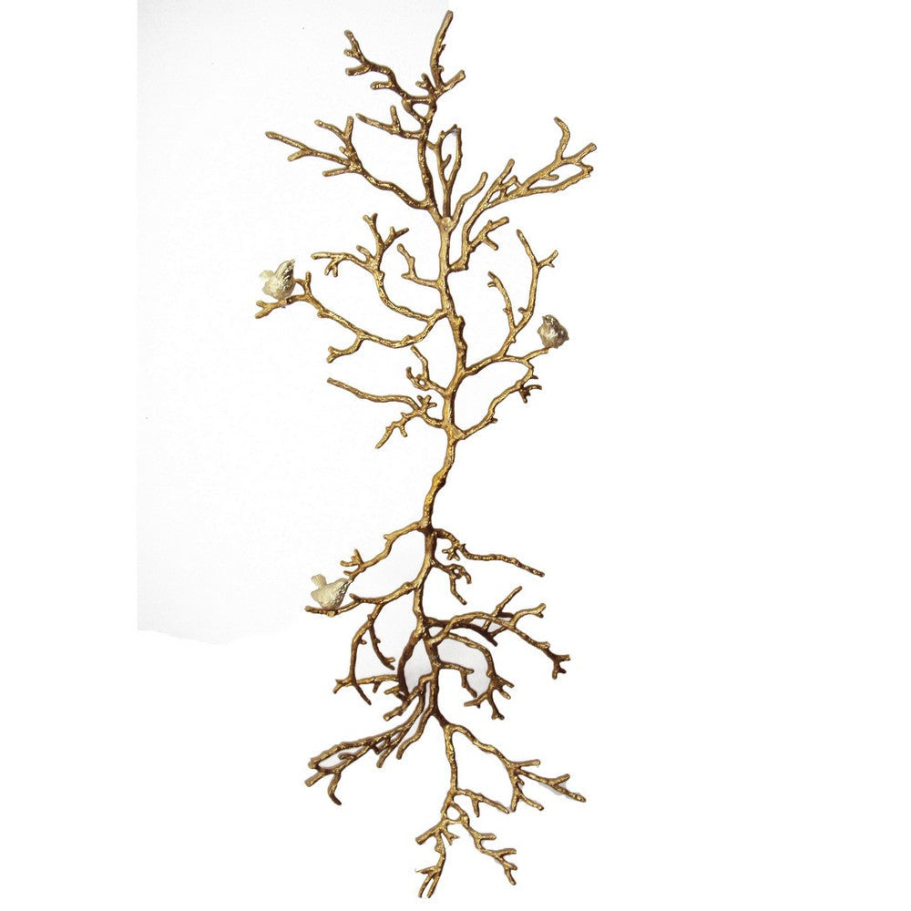 Wall Decor | Branch Shape | Aluminum | 4 Birds | Silver & Gold BM187972