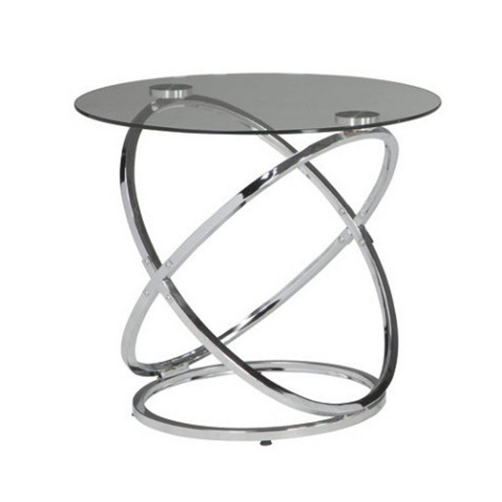 Ashley 3 Piece Conversation Table Set | Glass Top | Metal Ring Base | Clear & Silver BM190116