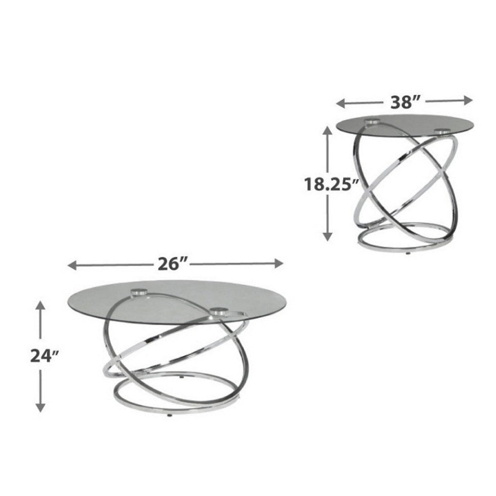 Ashley 3 Piece Conversation Table Set | Glass Top | Metal Ring Base | Clear & Silver BM190116