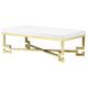 Wooden Coffee Table with Designer Metal Feet and X Crossed Support, White and Gold