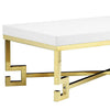 Wooden Coffee Table with Designer Metal Feet and X Crossed Support, White and Gold