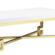 Wooden Coffee Table with Designer Metal Feet and X Crossed Support, White and Gold