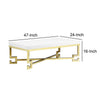Wooden Coffee Table with Designer Metal Feet and X Crossed Support, White and Gold