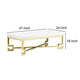 Wooden Coffee Table with Designer Metal Feet and X Crossed Support, White and Gold