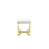 Wooden Square Side Table with Designer Metal Feet and X Crossed Support, White and Gold