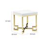 Wooden Square Side Table with Designer Metal Feet and X Crossed Support, White and Gold