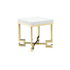 Wooden Square Side Table with Designer Metal Feet and X Crossed Support, White and Gold
