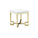Wooden Square Side Table with Designer Metal Feet and X Crossed Support, White and Gold