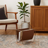 Metal and Leatherette Magazine Rack with Tall Carrying Handle, Brown and Gold