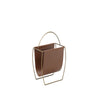 Metal and Leatherette Magazine Rack with Tall Carrying Handle, Brown and Gold