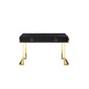 Wooden Two Drawers Writing Desk with Stainless Steel Legs, Black and Gold