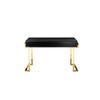 Wooden Two Drawers Writing Desk with Stainless Steel Legs, Black and Gold
