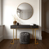 Wooden Two Drawers Writing Desk with Stainless Steel Legs, Black and Gold