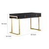 Wooden Two Drawers Writing Desk with Stainless Steel Legs, Black and Gold