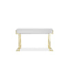 Wooden Two Drawers Writing Desk with Stainless Steel Legs, White and Gold