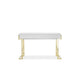 Wooden Two Drawers Writing Desk with Stainless Steel Legs, White and Gold