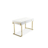 Wooden Two Drawers Writing Desk with Stainless Steel Legs, White and Gold