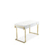 Wooden Two Drawers Writing Desk with Stainless Steel Legs, White and Gold