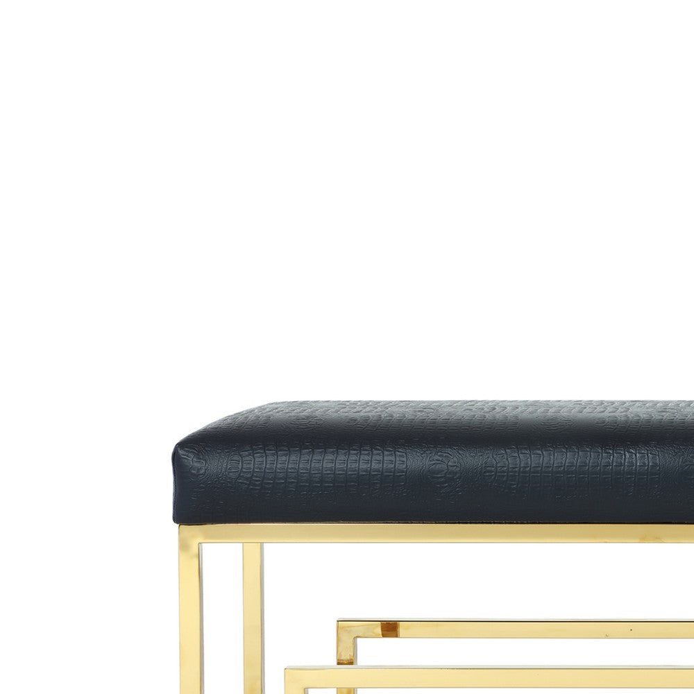Rectangular Faux Leather Upholstered Bench with Stainless Steel Base Black and Gold