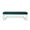 Rectangular Velvet Upholstered Bench with Stainless Steel Base, Green and Gold