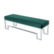 Rectangular Velvet Upholstered Bench with Stainless Steel Base, Green and Gold