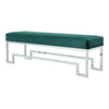 Rectangular Velvet Upholstered Bench with Stainless Steel Base, Green and Gold