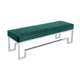 Rectangular Velvet Upholstered Bench with Stainless Steel Base, Green and Gold