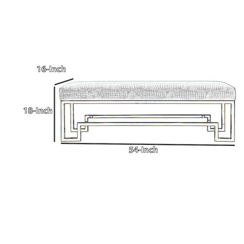 Rectangular Velvet Upholstered Bench with Stainless Steel Base, Green and Gold