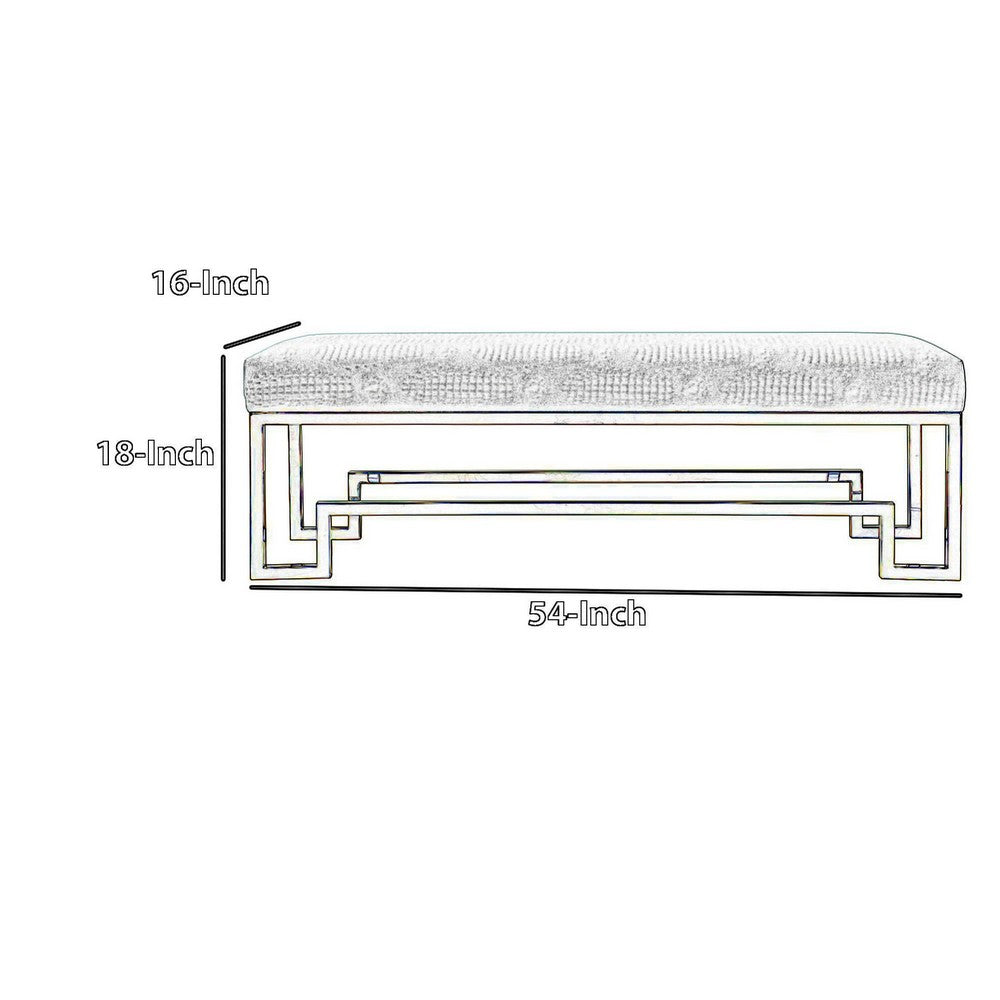 Rectangular Velvet Upholstered Bench with Stainless Steel Base, Green and Gold