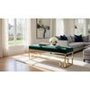 Rectangular Velvet Upholstered Bench with Stainless Steel Base, Green and Gold