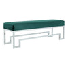 Rectangular Velvet Upholstered Bench with Stainless Steel Base, Green and Gold