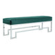 Rectangular Velvet Upholstered Bench with Stainless Steel Base, Green and Gold