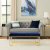 Rectangular Velvet Upholstered Bench with Stainless Steel Base, Blue and Gold