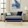 Rectangular Velvet Upholstered Bench with Stainless Steel Base, Blue and Gold