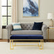 Rectangular Velvet Upholstered Bench with Stainless Steel Base, Blue and Gold