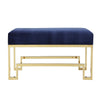 Rectangular Velvet Upholstered Bench with Stainless Steel Base, Blue and Gold