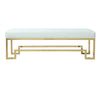 Rectangular Faux Leather Upholstered Bench with Stainless Steel Base, White and Gold