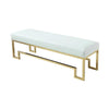 Rectangular Faux Leather Upholstered Bench with Stainless Steel Base, White and Gold
