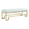 Rectangular Faux Leather Upholstered Bench with Stainless Steel Base, White and Gold