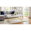 Rectangular Faux Leather Upholstered Bench with Stainless Steel Base, White and Gold