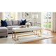 Rectangular Faux Leather Upholstered Bench with Stainless Steel Base, White and Gold