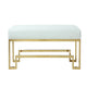 Rectangular Faux Leather Upholstered Bench with Stainless Steel Base, White and Gold
