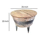 26 inch Accent Round Cocktail Table Tub Like Iron Base Brown Gray Washed White By Casagear Home BM193783